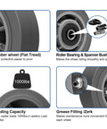 Heavy Duty 6 Inch By 2 Inch Rubber Tread Caster Wheels Set Of 4 With 1/2 Inch Bore For Carts And Hotels Quiet Indoor Use chart