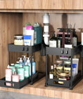 Under Sink Organizer No Brainer With Pull Out Drawer Two Tier Cabinet Storage for Kitchen and Bathroom fits supplies