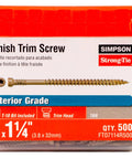 Top Shelf Low Profile Finish Trim Screws For Fast Carpenter Jobs Without The Protruding Head Hassle Sawtooth Shank Drives Smoothly With T10 Bits Corrosion Shield Coating Light Brown Wood Fasteners In Bulk 500 Qty Box in packaging.