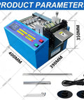 Fully Automatic Heat Shrink Tube Cutter Machine With Lcd Display 300W Electric Cable Cutting Tool, size dimensions shown.