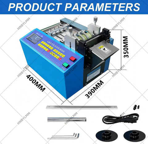 Fully Automatic Heat Shrink Tube Cutter Machine With Lcd Display 300W Electric Cable Cutting Tool, size dimensions shown.