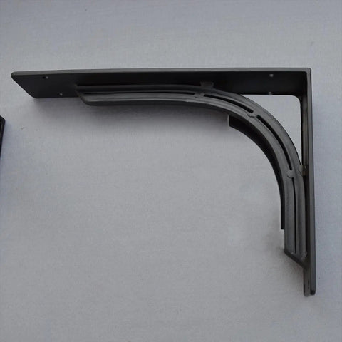 Heavy-Duty Wall Mount Shelf Brackets, Solid Steel Triangle Supports For Floating Shelves, matte black finish, side view.