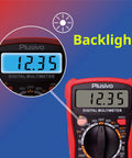 Close-up of Digital Multimeter Tester 2000 Counts with backlit display showing 12.35 reading for AC DC Voltage and more tests.