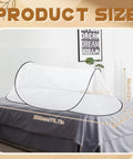 Side view of a Two Pack Large Pop Up Mosquito Net For Bed 78 X 31 X 22 Inch Portable Foldable Mesh Canopy on a bed indoors.