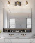 Matte Black And Antique Bronze 3 Light Vanity Fixture With Glass Globes Over Mirror Industrial Farmhouse Bathroom Lighting