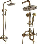 Exposed Wall Mounted Shower System With 8 Inch Rain Shower Head, Tub Spout And Adjustable Handheld Sprayer