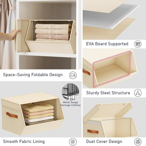 Stackable Closet Organizers And Storage Bins With Open Front Design Steel Frame And Fabric Baskets Collapsible Drawers for clothes