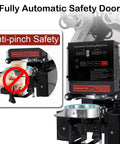 Rock Solid Fully Automatic Cup Sealer showing anti-pinch safety door and control panel for 90 to 95 mm cups.