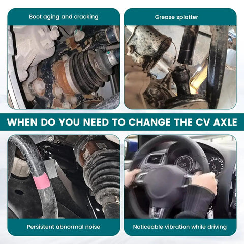 Toyota Corolla Front CV Axle Shaft Assembly Replacement For 1.8L L4 Auto Trans Front Left Driver Side With Direct Fit And Easy Install Replaces 4342002340 4342002380 665218 NCV69583 showing worn boot, grease splatter, and vibration signs
