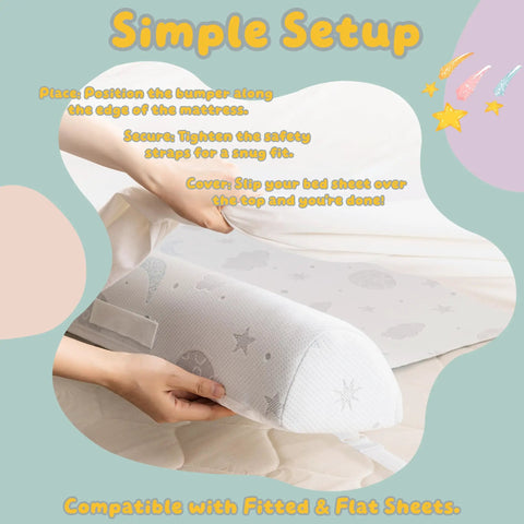 Setup of Bed Rail Bumpers for Toddlers and Kids with Foam Guard Stay Put Adjustable Straps Non Slip Grip