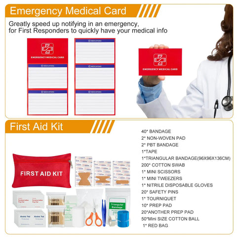 Emergency medical card and first aid kit from All In One Emergency Survival Kit With 360 Pcs Bug Out Bag First Aid Gear