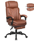 Built For Big And Tall Folks Leather Office Chair With Footrest And Adjustable Headrest, Ergonomic Lumbar Support, Reclining Back