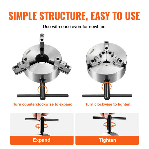 Three Jaw Self Centering Lathe Chuck 8 Inch demonstration of usage with hex wrench for adjusting clamping range