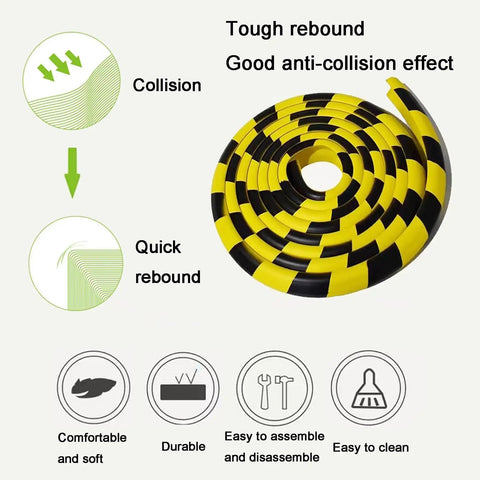 Tough As Nails Heavy Duty Wall Edge Corner Guards With Self Adhesive Foam Padding, Extra Long 196.9In 5m Yellow and Black Bumpers showing features.