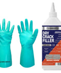 No Sweat Dark Gray Crack Filler For Concrete Repair And Garage Floors With Natural Finish Quick Cure Joint Sealer For Driveway And Patio Patching Busted Concrete Straight Up with protective gloves.