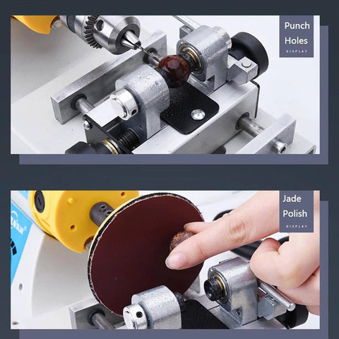 750W 3-In-1 Jewelry Buffing Polisher Grinder in use for punching holes and jade polishing on bench lathe drilling grinding machine
