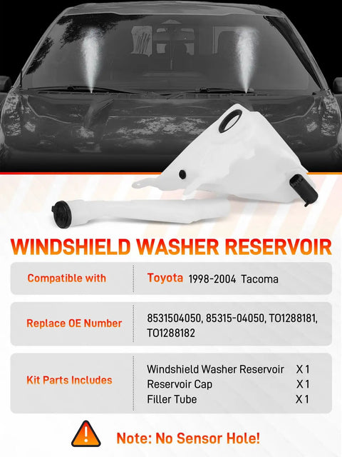 Washer Reservoir With Cap Without Sensor Hole Bottom For Toyota Tacoma 1998 1999 2000 2001 2002 2003 2004 Replacement