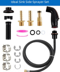 No Fuss Universal Kitchen Sink Side Sprayer Replacement Kit With Heavy Duty Hose And Secure Bracket In Slick Oil Rubbed Bronze Finish Using Standard Quarter Inch Thread And Handy Adapter Sets For Quick Swap To Almost Any Popular Faucet Model Today - components including sprayer head, hose, and fittings.