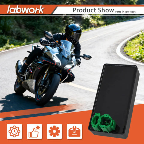 644cc CDI Module Box Replacement For Honda NX650 XR650L ignition control unit with ABS body next to motorcycle on road