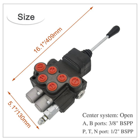 Hardworking Two Spool Hydraulic Directional Control Valve With 11 GPM Joystick For Small Tractors and Loaders, showing dimensions.