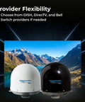 In Motion RV Satellite Antenna With Auto Multi Satellite Tracking For Road Trips Roof Mount Dome High Performance Mobile TV Antenna White and Black Models with Provider Flexibility