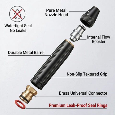 Power Washer Hose Nozzle With Adjustable Sprayer Patterns For Home And Auto Wash High Pressure Gun Attachment Wand For Garden Hose Beast Mode Water Sprayer For Car Wash And Plant Care detailing features like metal nozzle head, durable barrel, and brass connector.