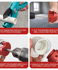 Assembly of Six Piece PVC Pipe Reamer Kit For Half Inch Drills, Durable Hard Alloy Reamer Set illustrating each usage step.