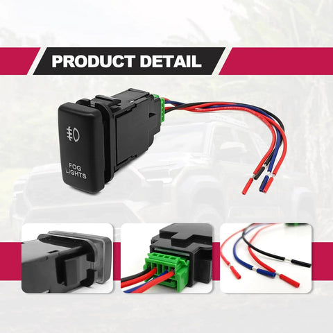 LED Fog Light Symbol Push Button Switch with White Backlit On Off Kit Connector Wire Included Rugged ABS Rocker