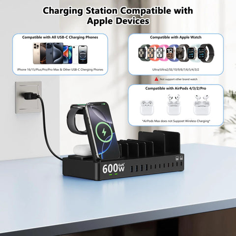 All In One 15 In 1 Wireless Charging Station With 600W Power Fast Charge Dock for Apple devices on desk