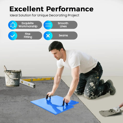 Man using 4 Pack 24x24 Concrete Stamping Mats Set With Realistic Slate Texture Durable Polyurethane Stamping Mats For Walls And Floors