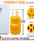 Yellow 32Amp 220V Level 2 EV Charger Adapter From NEMA 10-50P To 14-50R with dimensions compared to smartphone