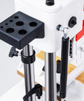 Rock Solid Cast Iron Benchtop Mortiser With Slick 3400 Rpm Motor showing the sturdy black table mount and precise adjustment controls.