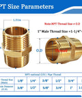 Two Pack Hex Brass Nipples 1 Inch NPT Male To 1 Inch NPT Male Pipe Fitting dimensions and thread size diagram