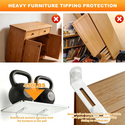 Heavy Duty Furniture Anchors For Baby Proofing 12 Pack White Anti Tip Wall Mount Kit securing furniture without tipping hazards.