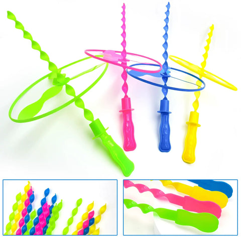 40 Pack Flying Disc Toys Twisty Helicopter Spin Copter Propeller Flyers Saucers With Launchers in assorted colors