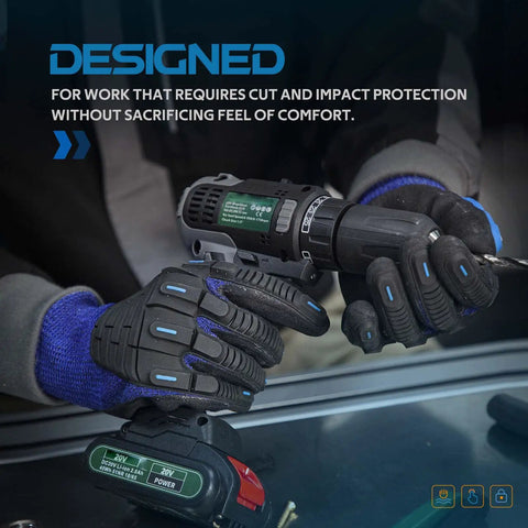 Cut Resistant Work Gloves With Power Grip For Men And Women ANSI A5 Impact Protection Heavy Duty HPPE Safety Gloves holding a power tool
