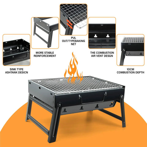 Grab And Go Portable Folding Charcoal Grill And Smoker For Travel And Outdoors Lightweight Stainless Steel Tabletop BBQ features