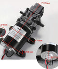 12V Diaphragm Water Pump 1.5 GPM At 100 PSI Self Priming DC Fresh Water Pump with dimensions and mounting details