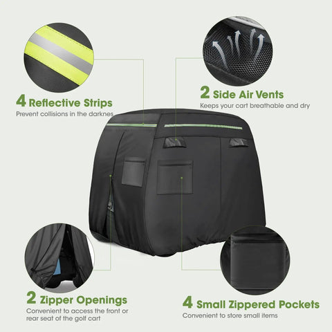 Heavy Duty Built Tough 600D Golf Cart Cover For 6 Passengers Outdoor All Weather Protection with reflective strips and pockets