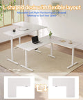 Kickstart Your Home Office Upgrades With Killer Electric L Shaped Standing Desk 63 By 55 Inches Height Adjustable Corner Workstation Reversible Setup White Finish Smooth Motor Operation Ultimate Workspace Boost, featuring a flexible layout.