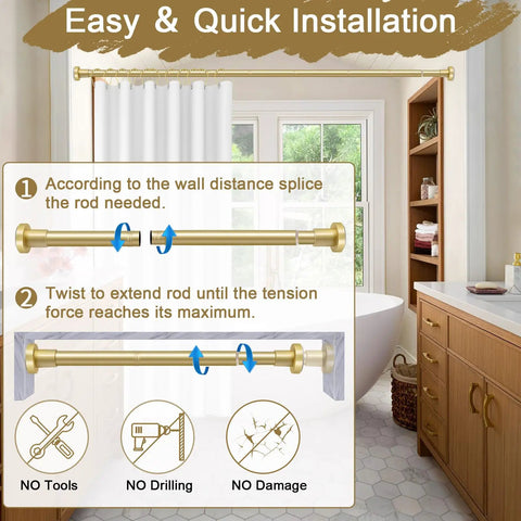 Easy install guide for No Drill Stainless Steel Shower Curtain Rod With Adjustable Tension Fits 32 To 80 Inches Rust Free Non Slip End Caps