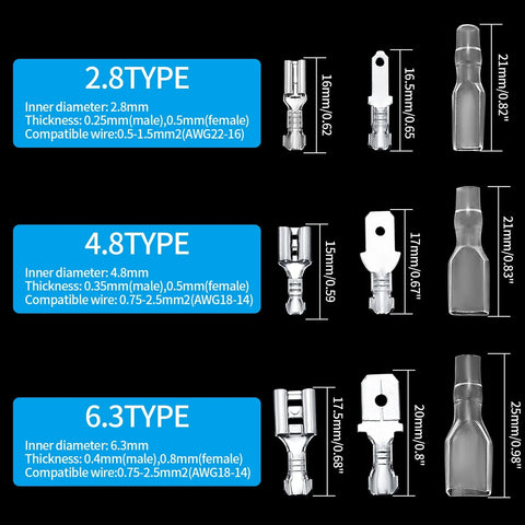 360 Pcs Spade Wire Connectors Kit For Car Audio And Electrical Wiring 2.8mm 4.8mm 6.3mm Quick Splice Crimp Terminals