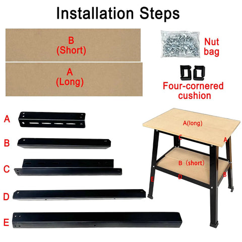 Universal Heavy Duty Power Tool Stand For Drill Press Belt Sander Bench Grinder Band Saw Scroll Saw And Planer Miter Saw installation instructions and parts layout.