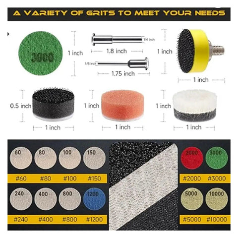 Image showing Super Fast 188 Piece Hook and Loop Sanding Discs Set With Grit From 60 To 10000 for various projects.
