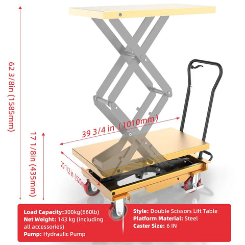 Rock Solid 660 Lb Hydraulic Lift Table Cart With Integrated Pump showcasing smooth scissor elevation and adjustable height.