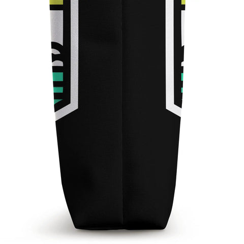 Side view of Paddler Tote Bag For Dragonboating Fans And Teams, showing black polyester canvas material and sturdy seams