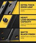 Ball Bearing Door Hinges 4.5 By 4 Inches Matte Black Square Corner 3mm Thick Non Removable Pin features and close-up details