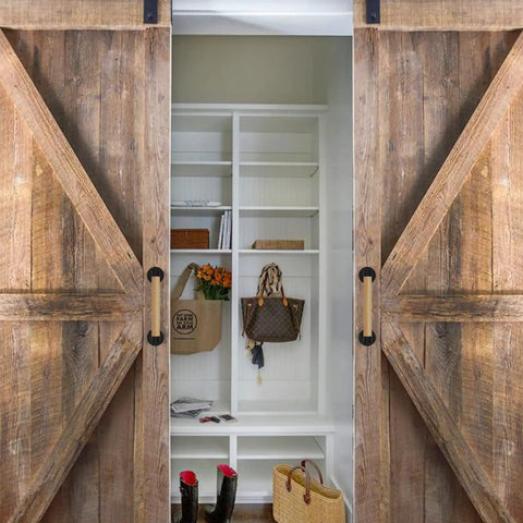 Wall Mount Premium Wooden Handrail For Indoor Stairs Built Tough With Heavy Duty Steel Brackets And Smooth Beech Wood Grip For Solid Everyday Security, featuring a wooden sliding door and organized shelves.