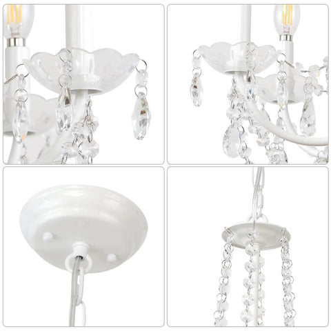 Lit White Crystal Chandelier With Six Lights For Bedroom And Dining Room Modern Elegant Candle Ceiling Light Fixture details