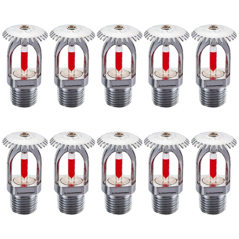 Heavy Duty 10 Pack Fire Sprinkler Heads Boasting 155F Upspray Shield And Straight Up Smooth Plug In Half Inch Threads.